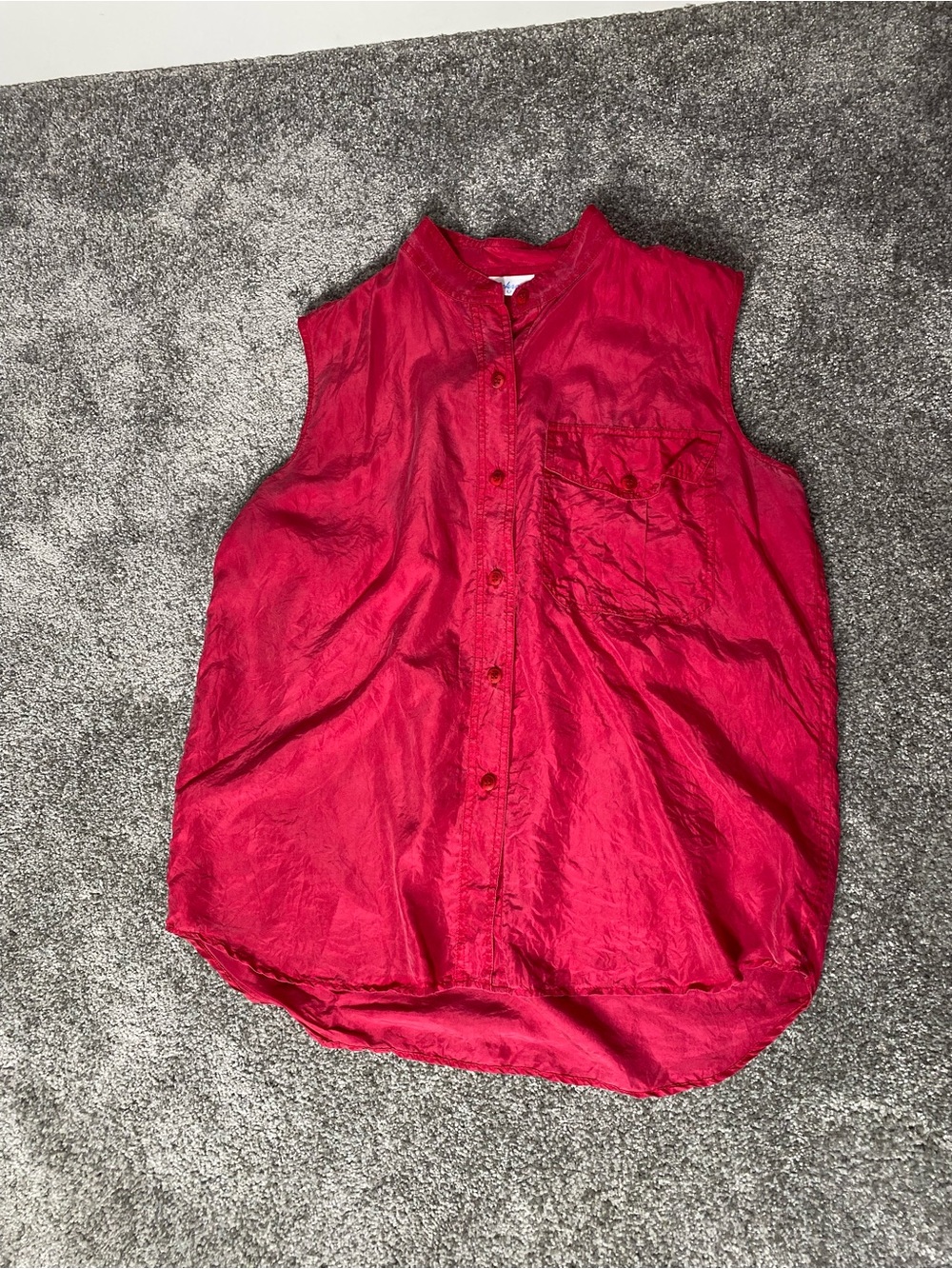 Vintage Backroad Blues 100% Silk Rose Button Up Sleeveless Blouse Size Medium